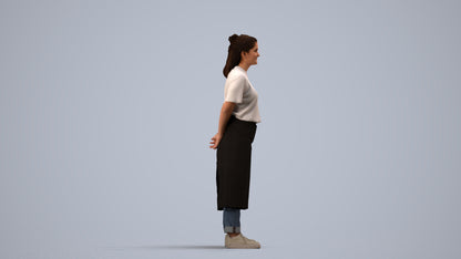 realistic 3D people woman hospitality, render-ready for V-Ray and Corona, FBX OBJ, side view render