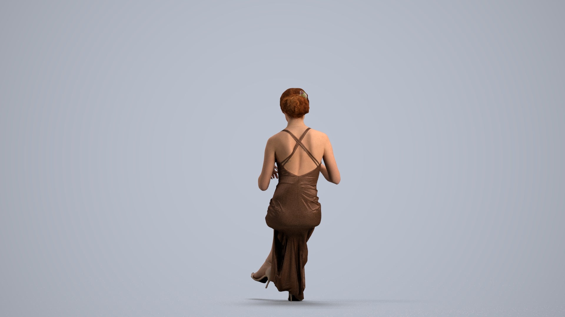 3D human model woman formal formalaffairs, photogrammetry scanned person for archviz, front view render