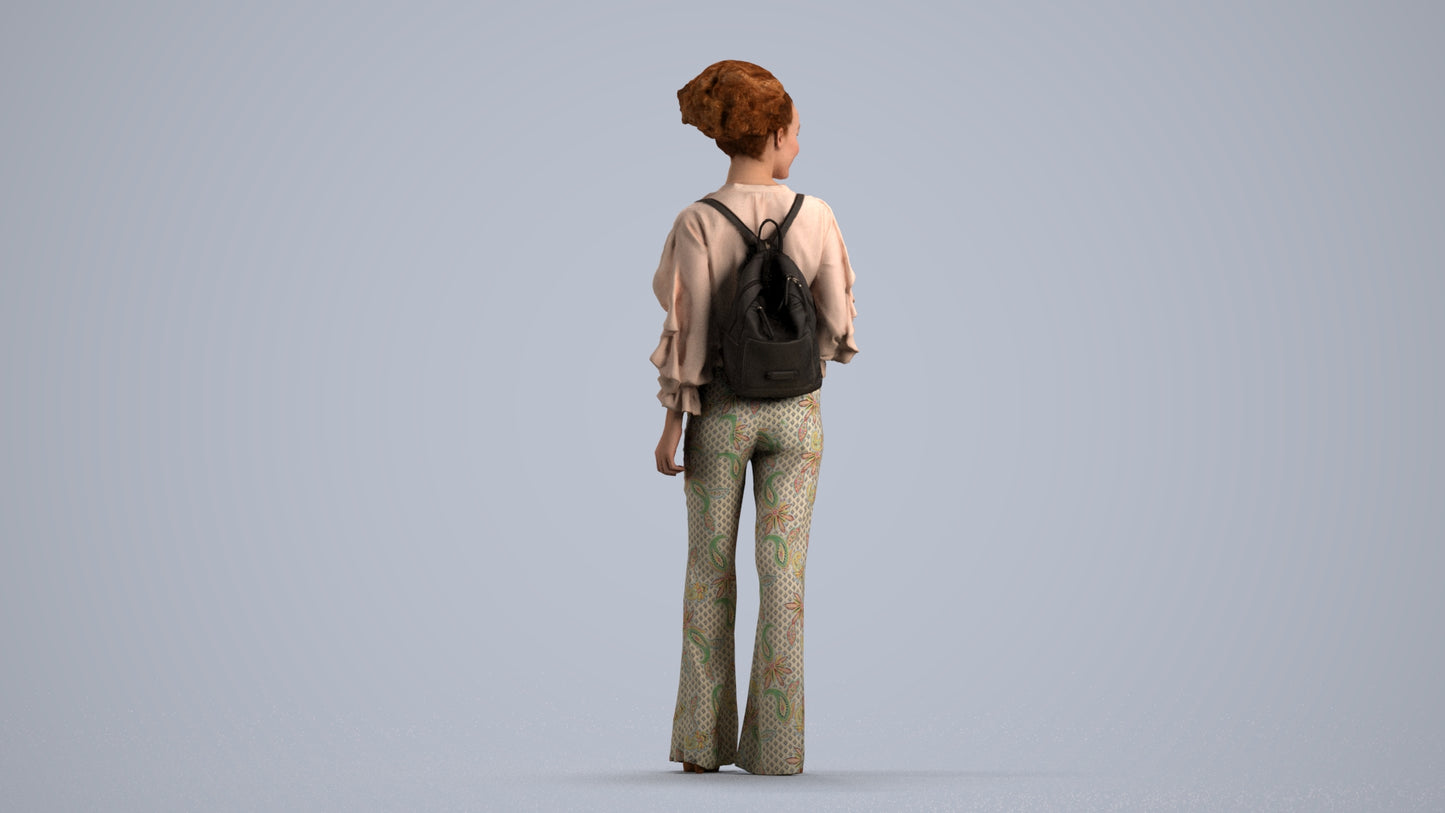 scanned 3D woman casual standing, photogrammetry people for Enscape and V-Ray, front view render