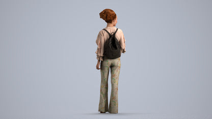 scanned 3D woman casual standing, photogrammetry people for Enscape and V-Ray, front view render