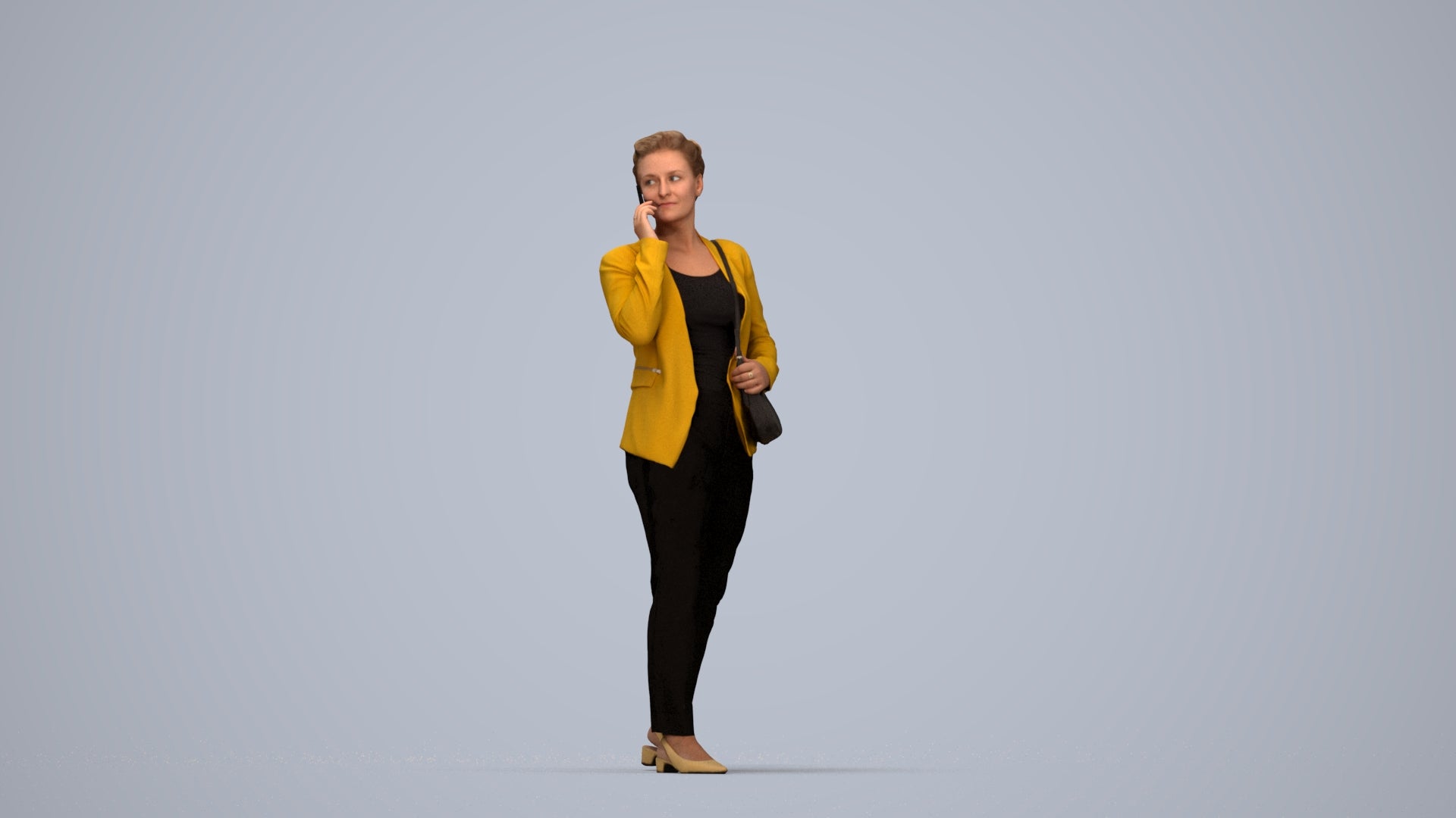 3D people model woman casual walking, scanned human for 3ds Max rendering, top-down view render