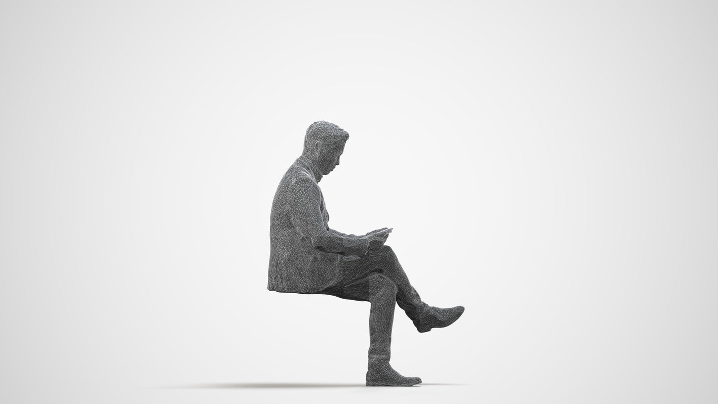 scanned 3D man business, photogrammetry people for Enscape and V-Ray, wireframe side view