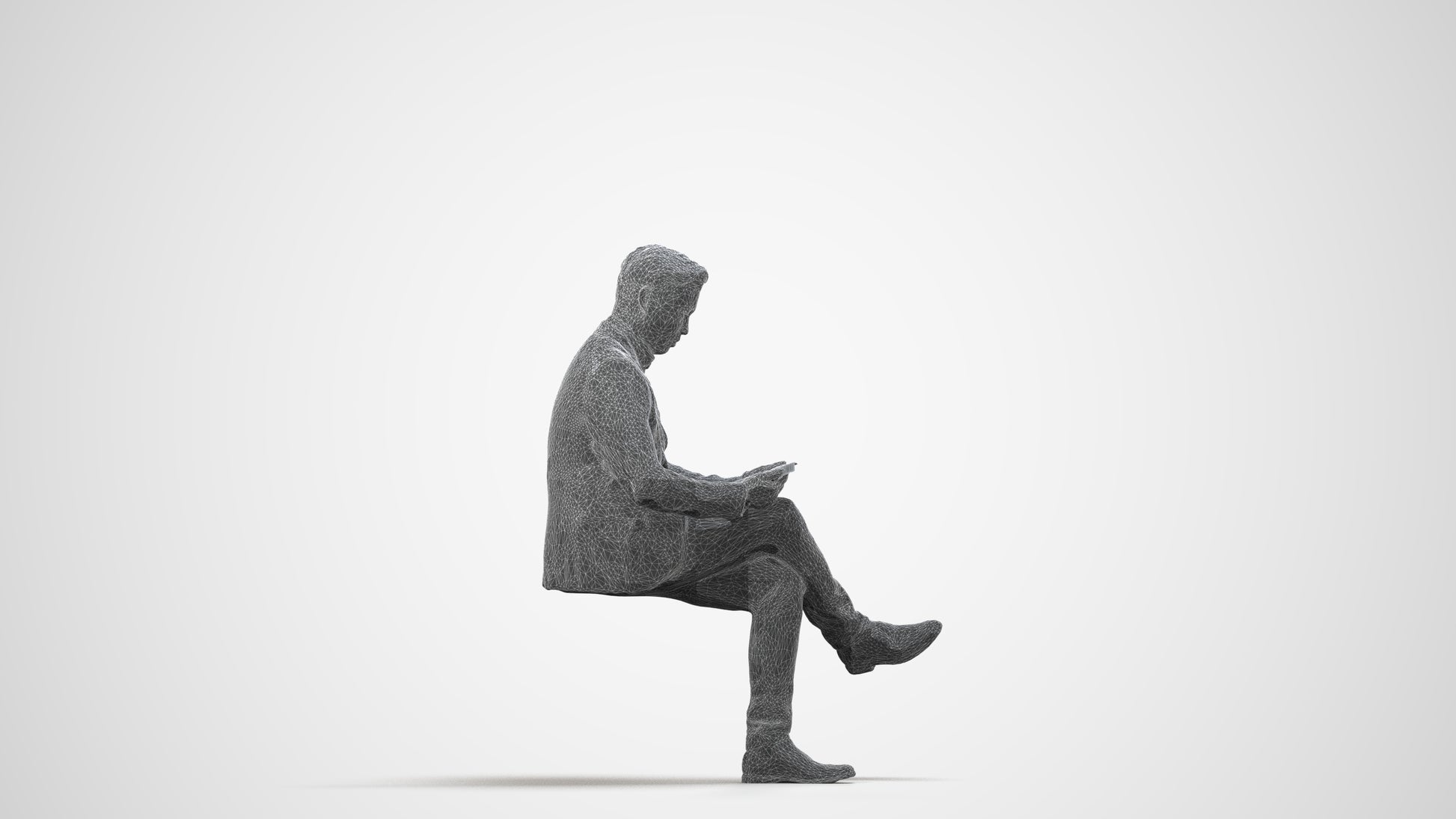 scanned 3D man business, photogrammetry people for Enscape and V-Ray, wireframe side view