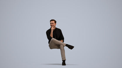 realistic 3D man casual sitting, scanned archviz people for Blender and 3ds Max, standing pose render