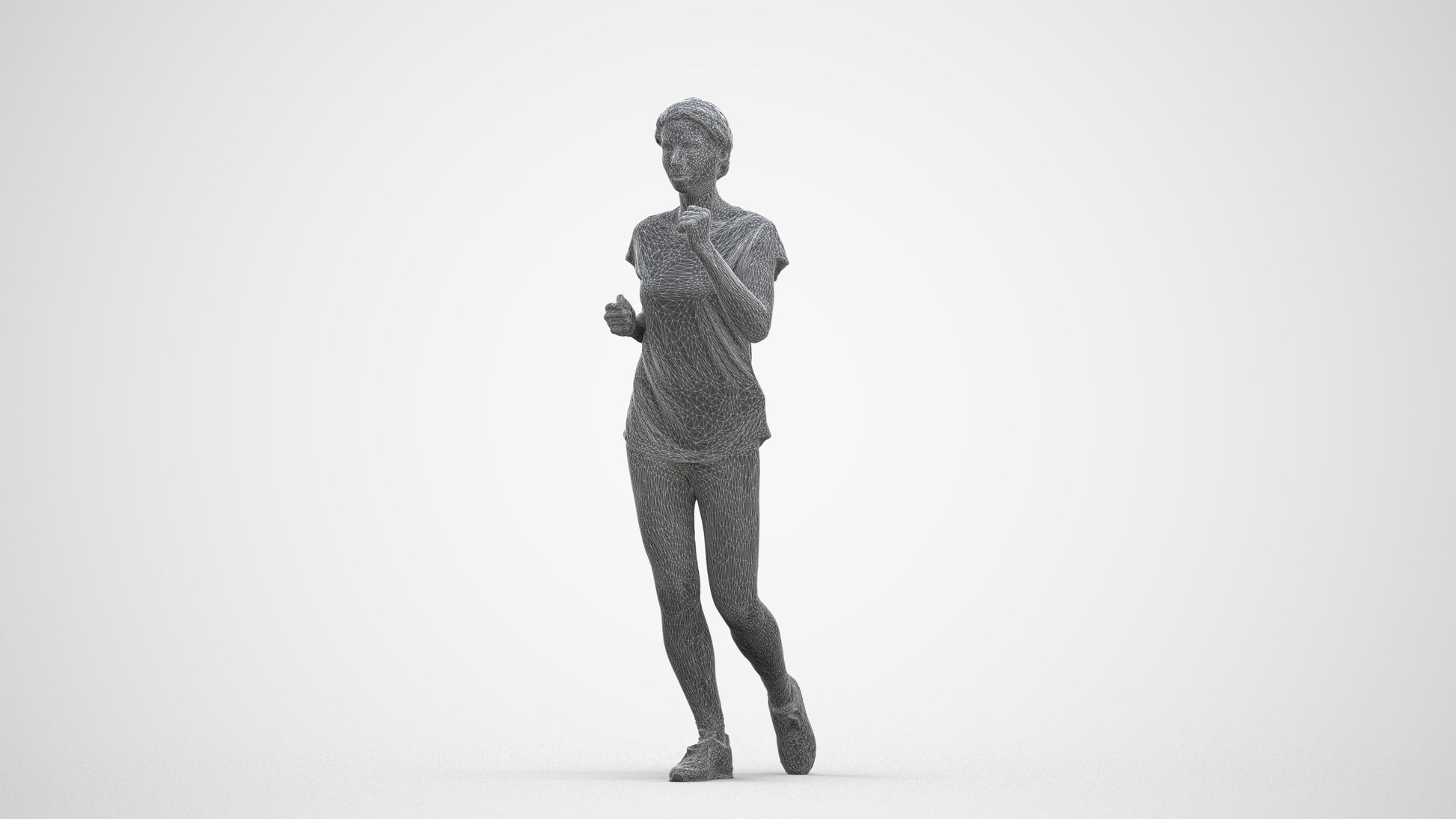 realistic 3D woman sport walking, scanned archviz people for Blender and 3ds Max, three-quarter front view render