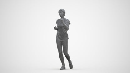 realistic 3D woman sport walking, scanned archviz people for Blender and 3ds Max, three-quarter front view render