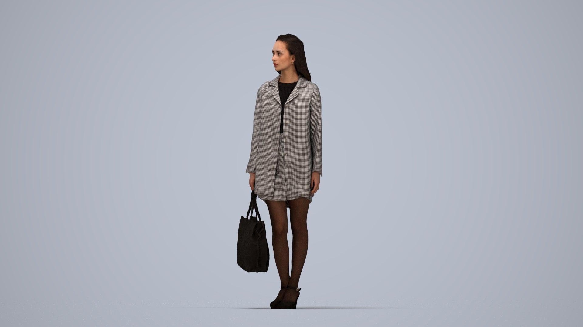 photogrammetry 3D woman business standing, realistic human model archviz FBX, top-down view render