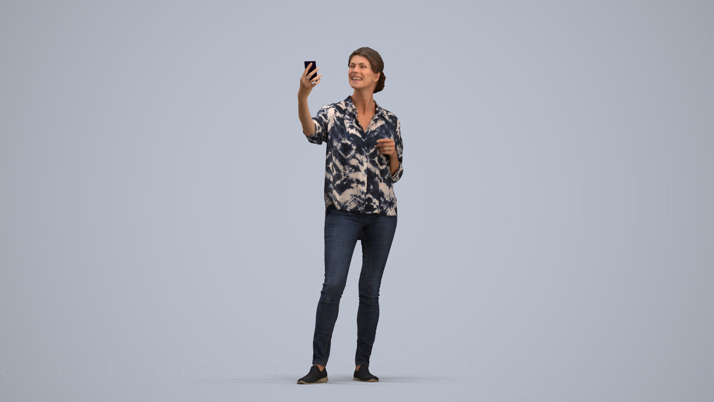 3D people model woman casual standing, scanned human for 3ds Max rendering, standing pose render