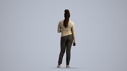 realistic 3D people woman casual standing, render-ready for V-Ray and Corona, FBX OBJ, front view render