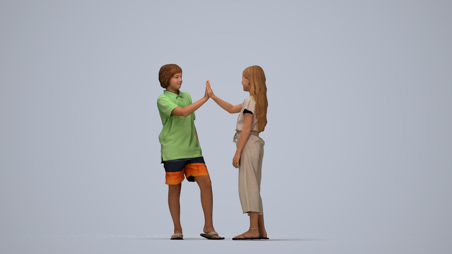 3D people model girl kids, scanned human for 3ds Max rendering, top-down view render