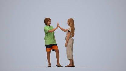 3D people model girl kids, scanned human for 3ds Max rendering, top-down view render