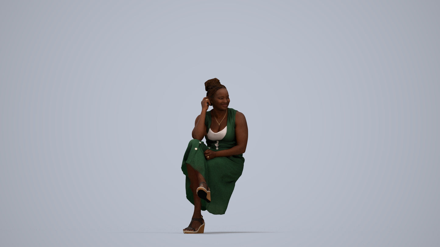 3D people model woman casual sitting, scanned human for 3ds Max rendering, top-down view render