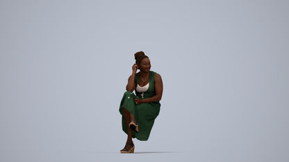 3D people model woman casual sitting, scanned human for 3ds Max rendering, top-down view render