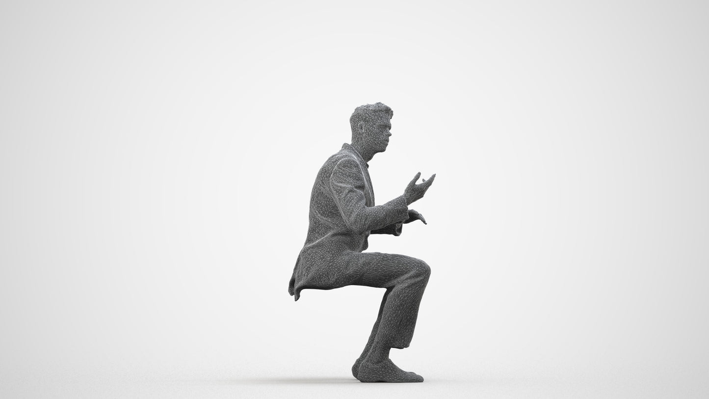 3D people model man business, scanned human for 3ds Max rendering, wireframe side view
