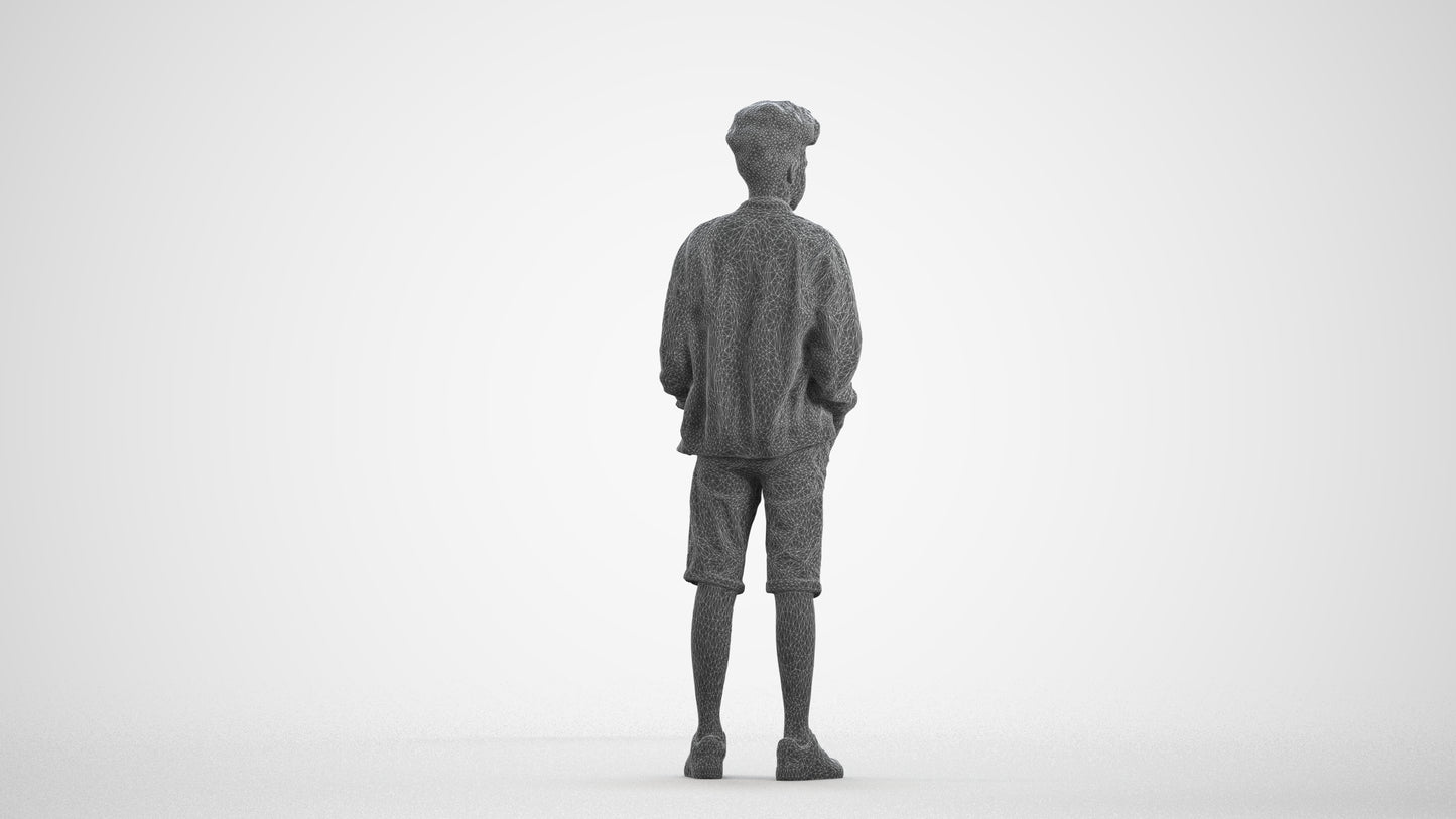 scanned 3D boy casual kids, photogrammetry people for Enscape and V-Ray, wireframe front view