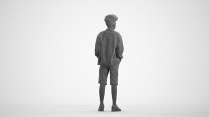 scanned 3D boy casual kids, photogrammetry people for Enscape and V-Ray, wireframe front view