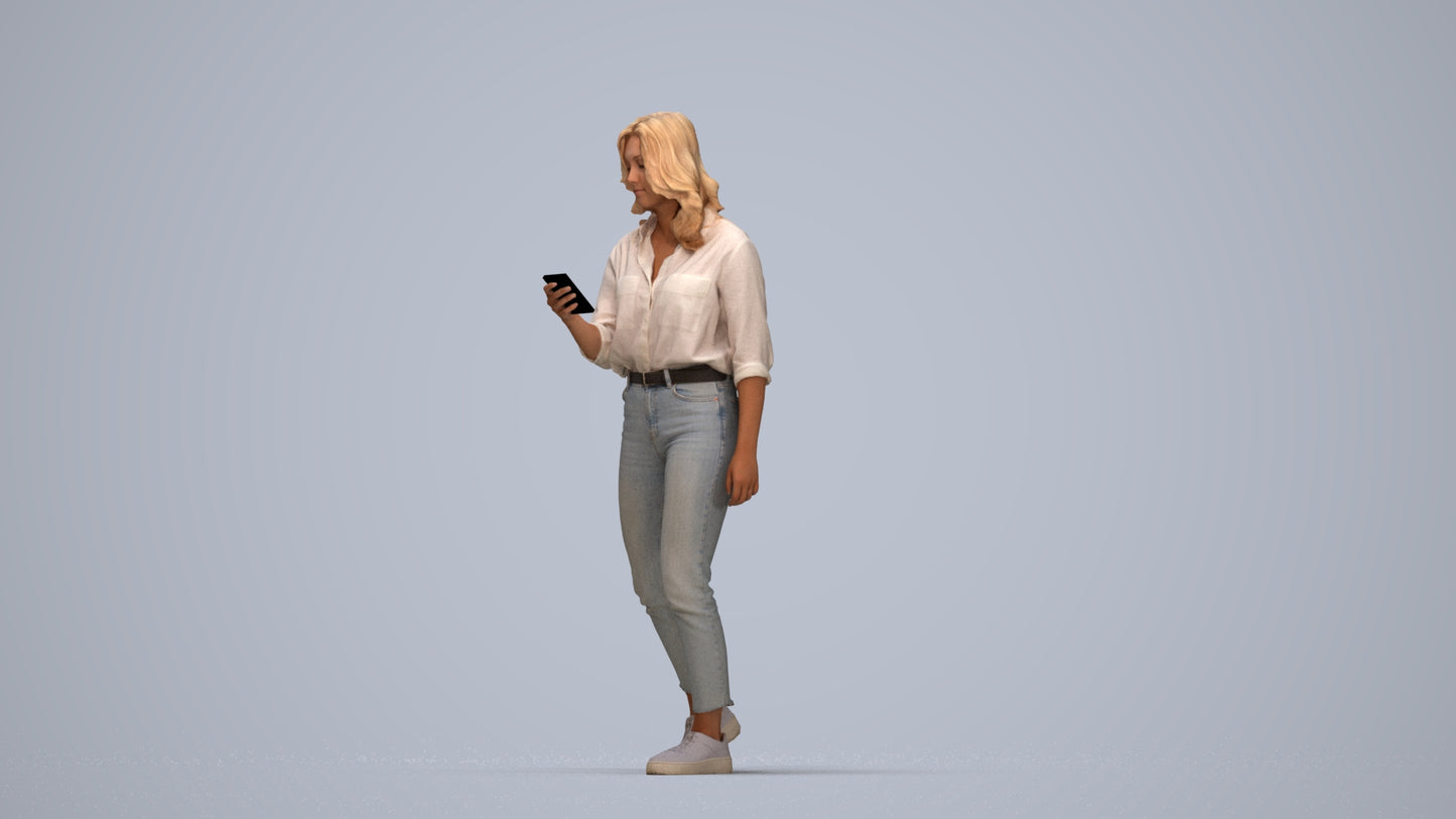 scanned 3D woman casual walking, photogrammetry people for Enscape and V-Ray, top-down view render