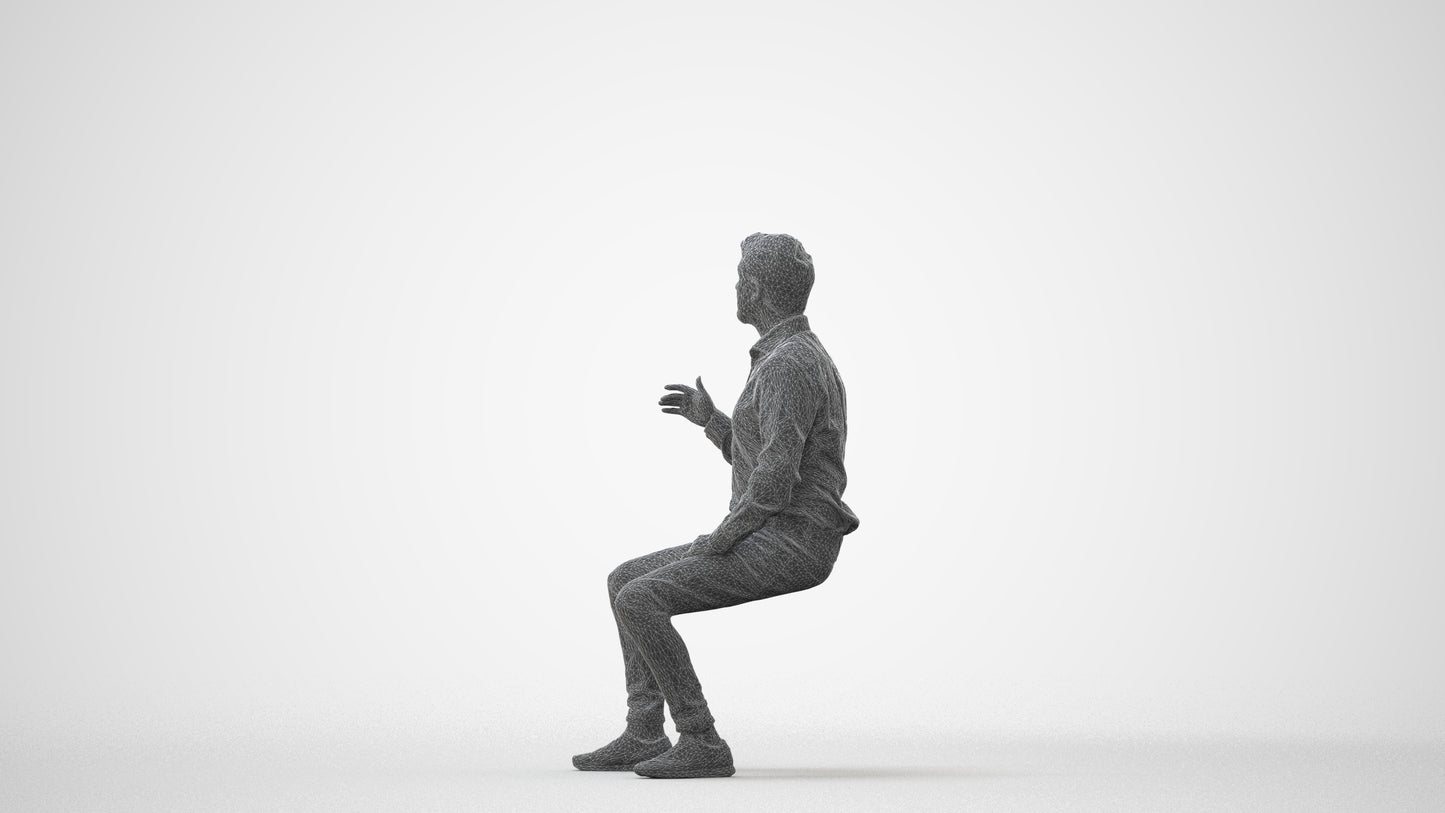 realistic 3D man business sitting, scanned archviz people for Blender and 3ds Max, square thumbnail