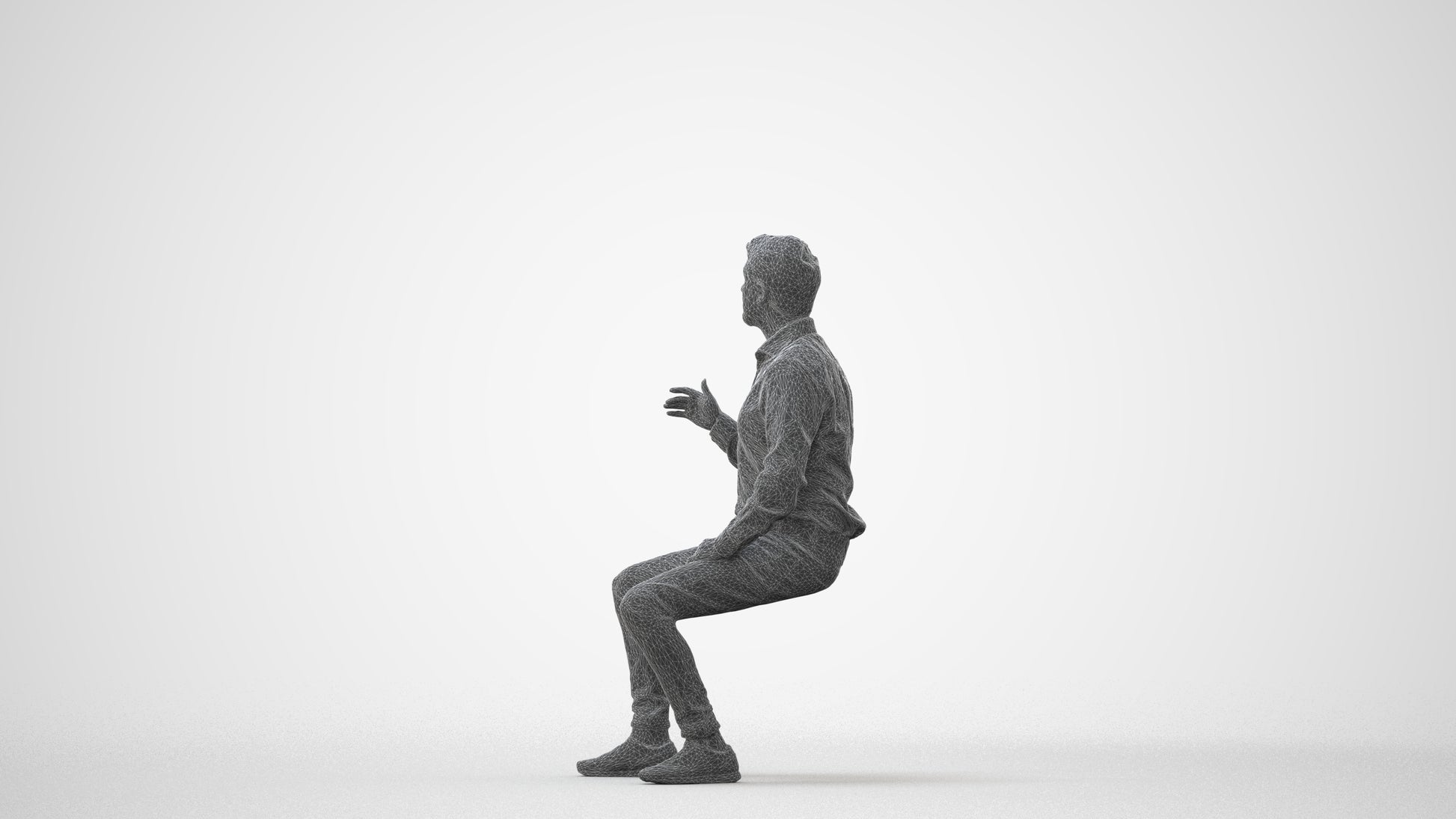 realistic 3D man business sitting, scanned archviz people for Blender and 3ds Max, square thumbnail