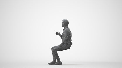 realistic 3D man business sitting, scanned archviz people for Blender and 3ds Max, square thumbnail