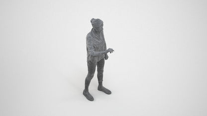 3D scanned senior woman standing casual, photorealistic archviz people for Enscape and SketchUp, wireframe three-quarter view