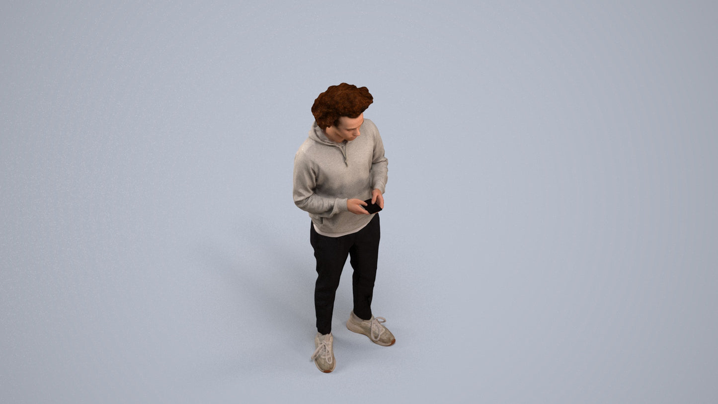 3D people model man casual standing, scanned human for 3ds Max rendering, back view render
