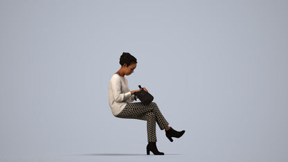 realistic 3D human woman casual sitting, archviz people FBX OBJ for Blender, side view render