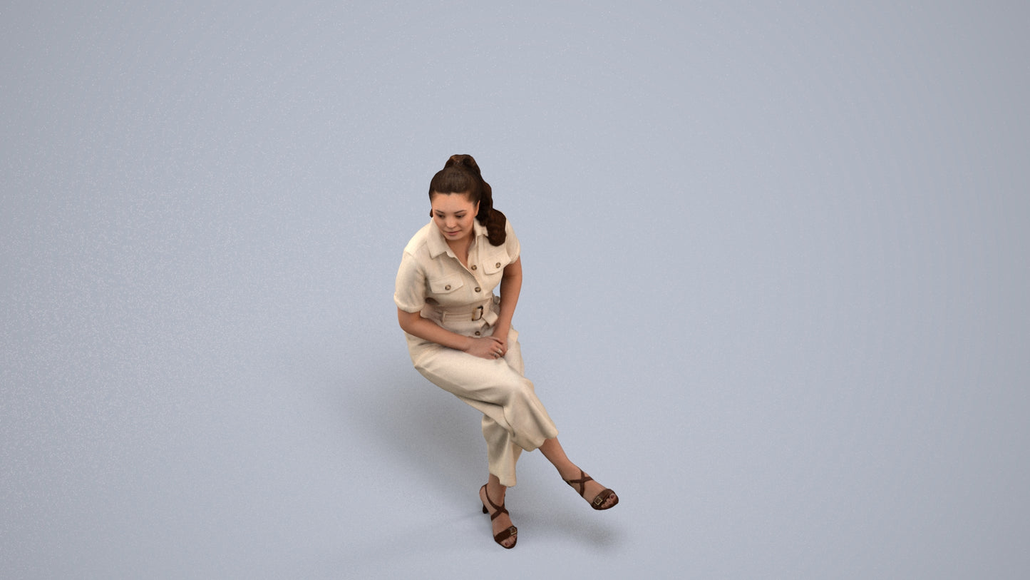 3D scanned woman sitting formal, photorealistic archviz people for Enscape and SketchUp, back view render