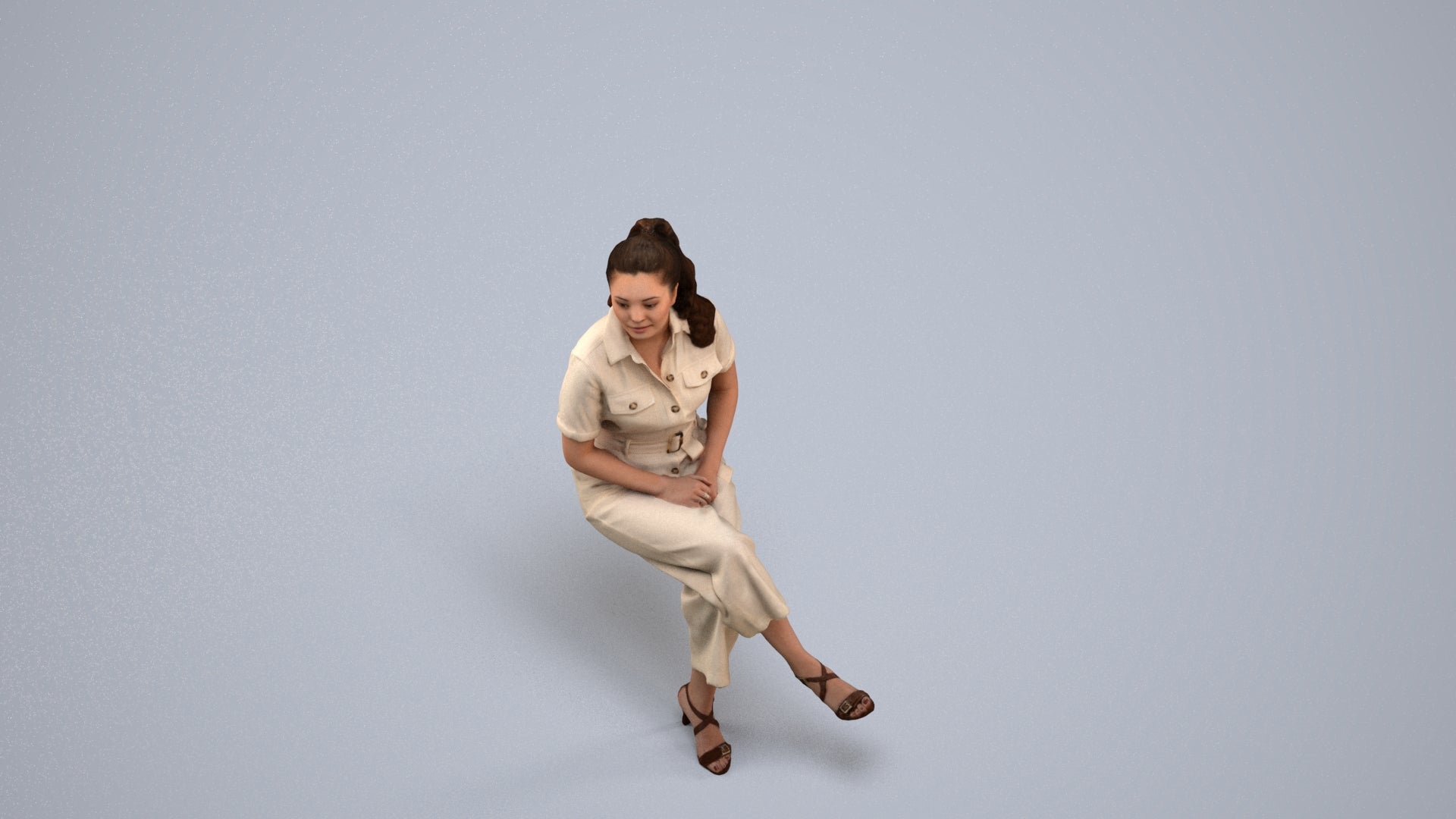 3D scanned woman sitting formal, photorealistic archviz people for Enscape and SketchUp, back view render