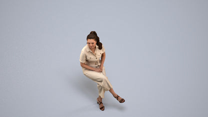 3D scanned woman sitting formal, photorealistic archviz people for Enscape and SketchUp, back view render