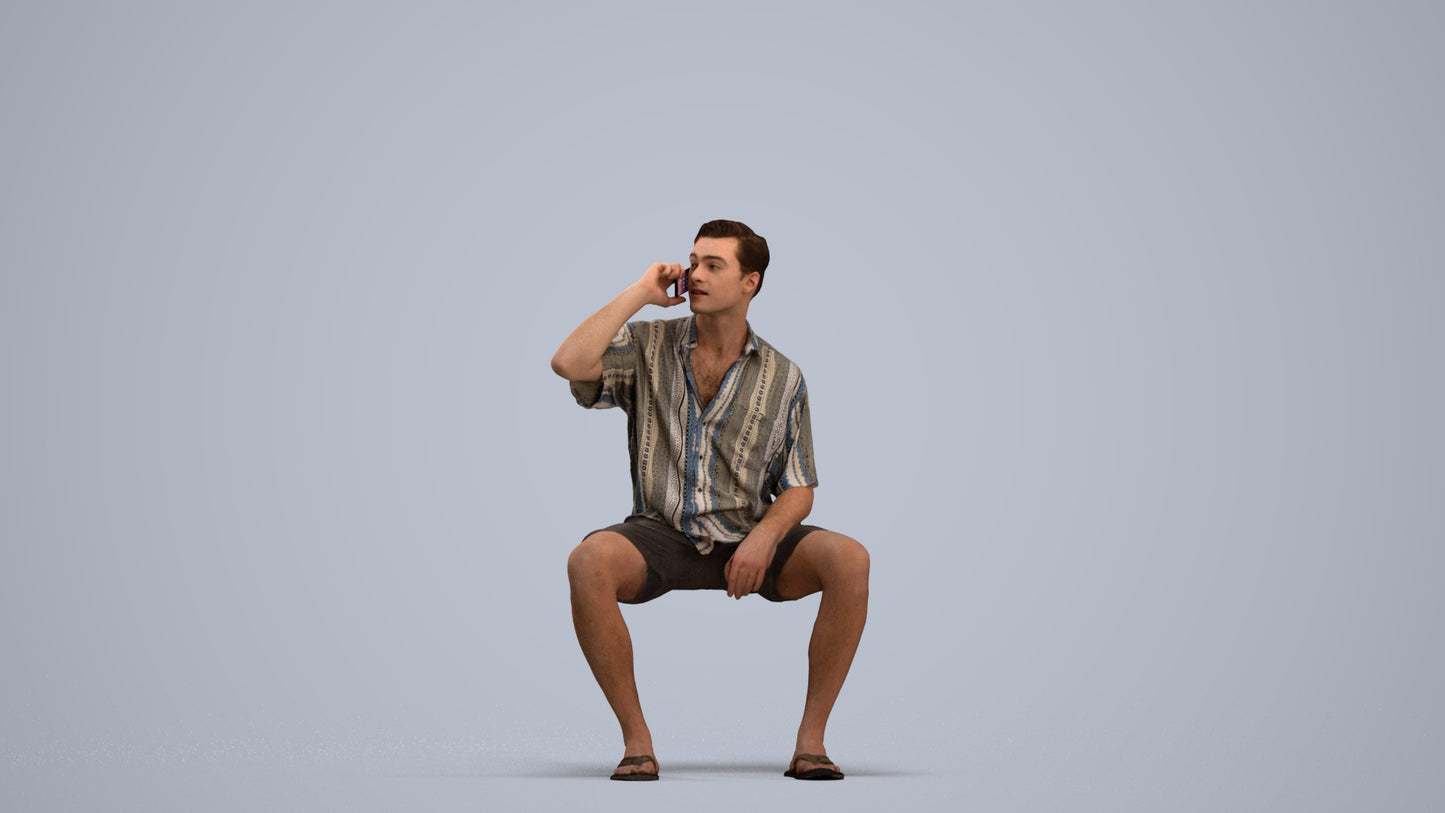 scanned 3D man casual sitting, photogrammetry people for Enscape and V-Ray, standing pose render