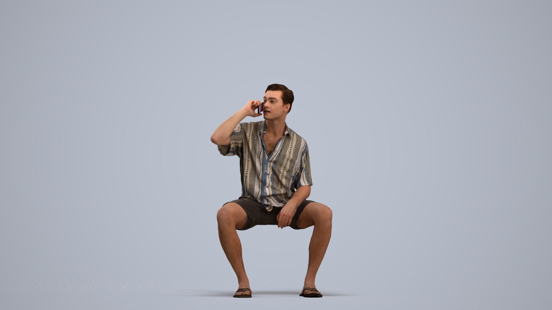 scanned 3D man casual sitting, photogrammetry people for Enscape and V-Ray, standing pose render