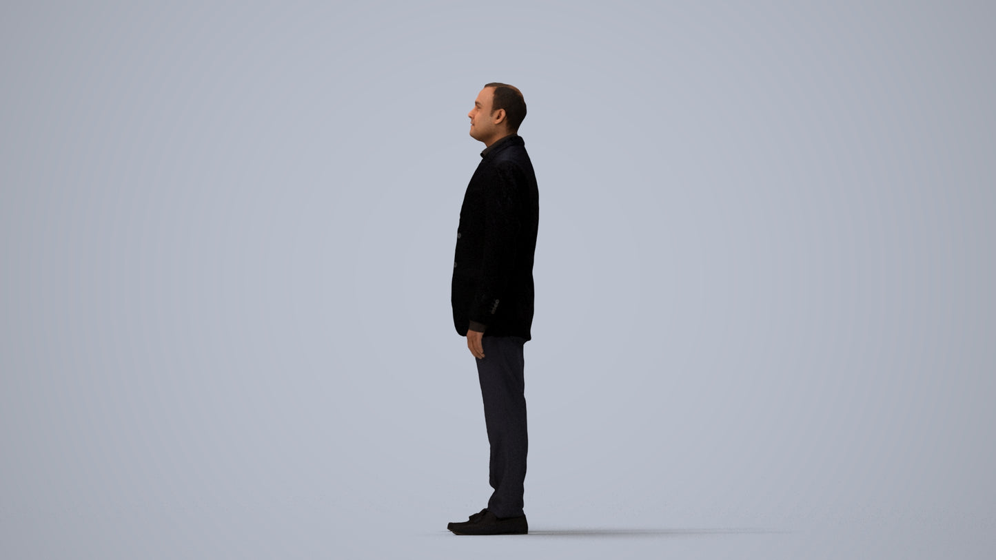 scanned 3D man formal standing, photogrammetry people for Enscape and V-Ray, three-quarter view render