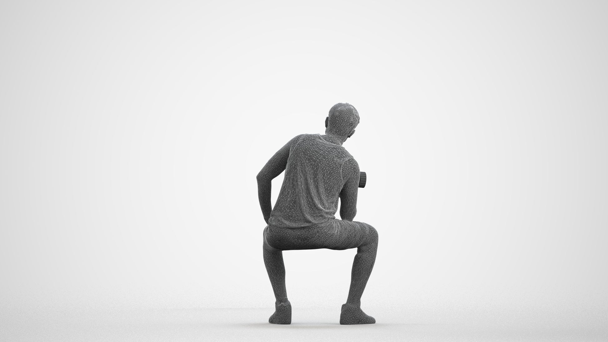 3D people model man sport, scanned human for 3ds Max rendering, wireframe front view