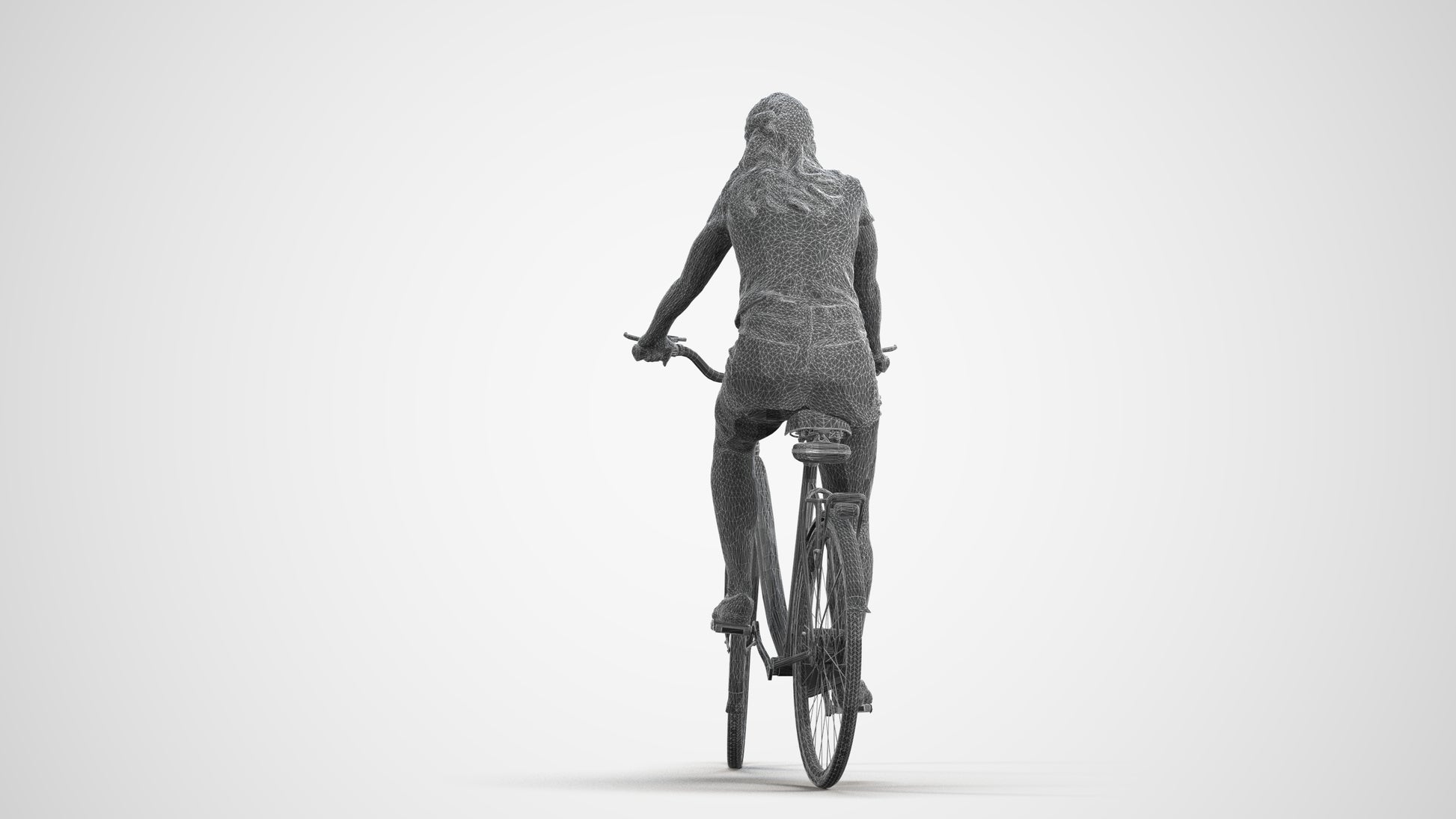 realistic 3D human girl casual cycling, archviz people FBX OBJ for Blender, wireframe front view