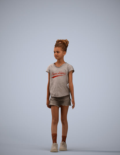 realistic 3D human girl casual kids, archviz people FBX OBJ for Blender