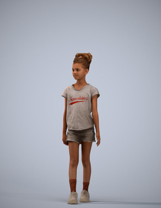 realistic 3D human girl casual kids, archviz people FBX OBJ for Blender