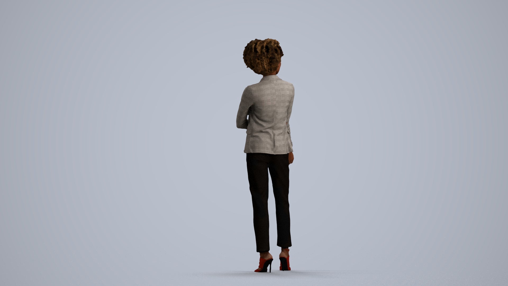 3D scanned woman standing business, photorealistic archviz people for Enscape and SketchUp, front view render