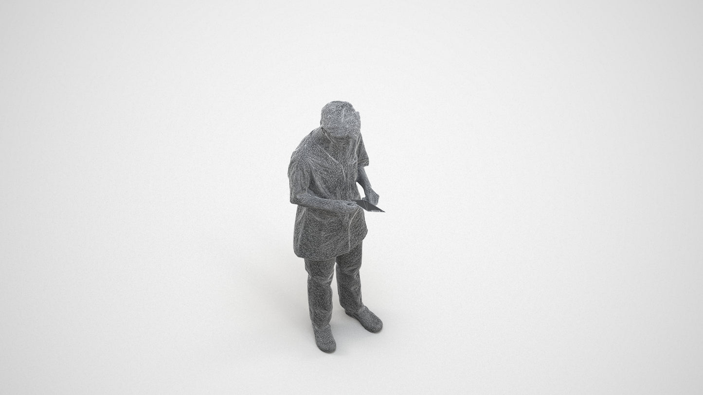3D people model senior woman medical, scanned human for 3ds Max rendering, wireframe three-quarter view
