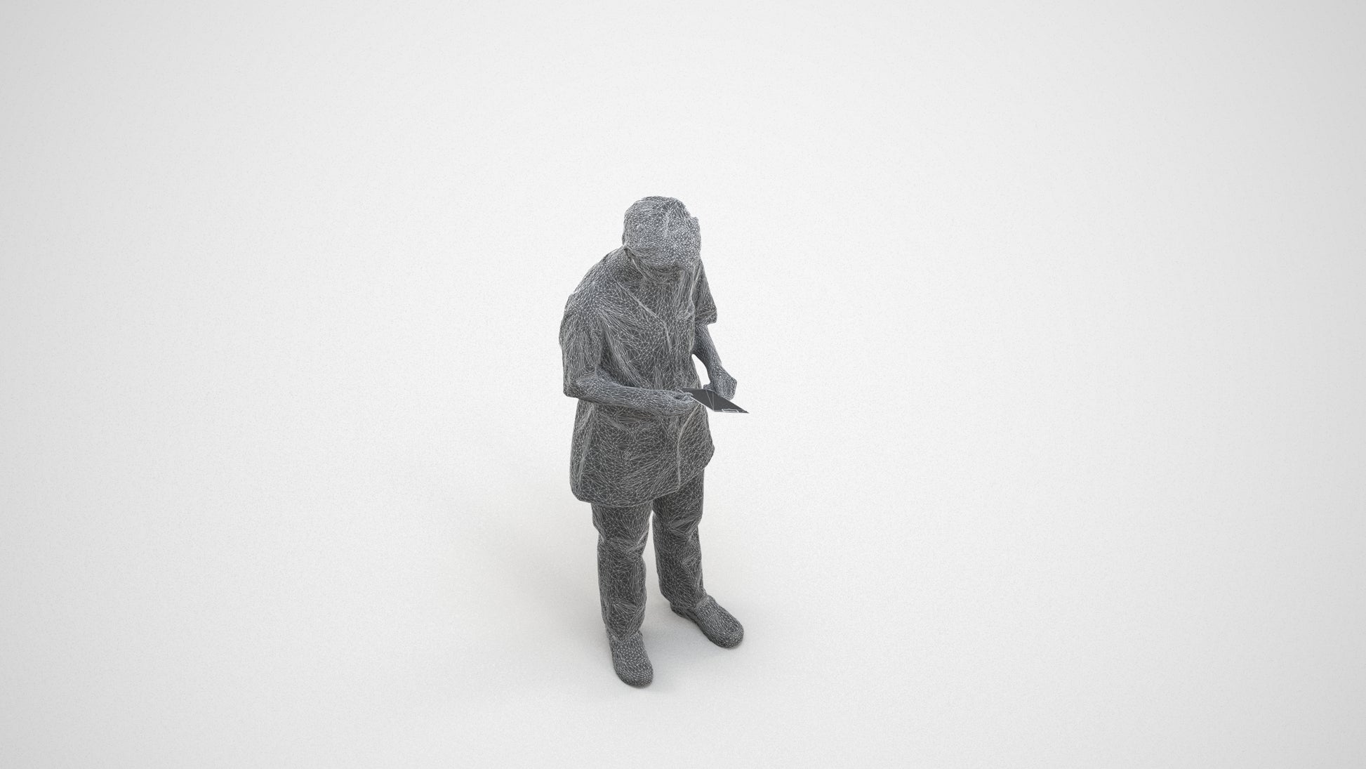 3D people model senior woman medical, scanned human for 3ds Max rendering, wireframe three-quarter view