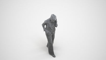 3D human model woman business, photogrammetry scanned person for archviz, wireframe three-quarter view