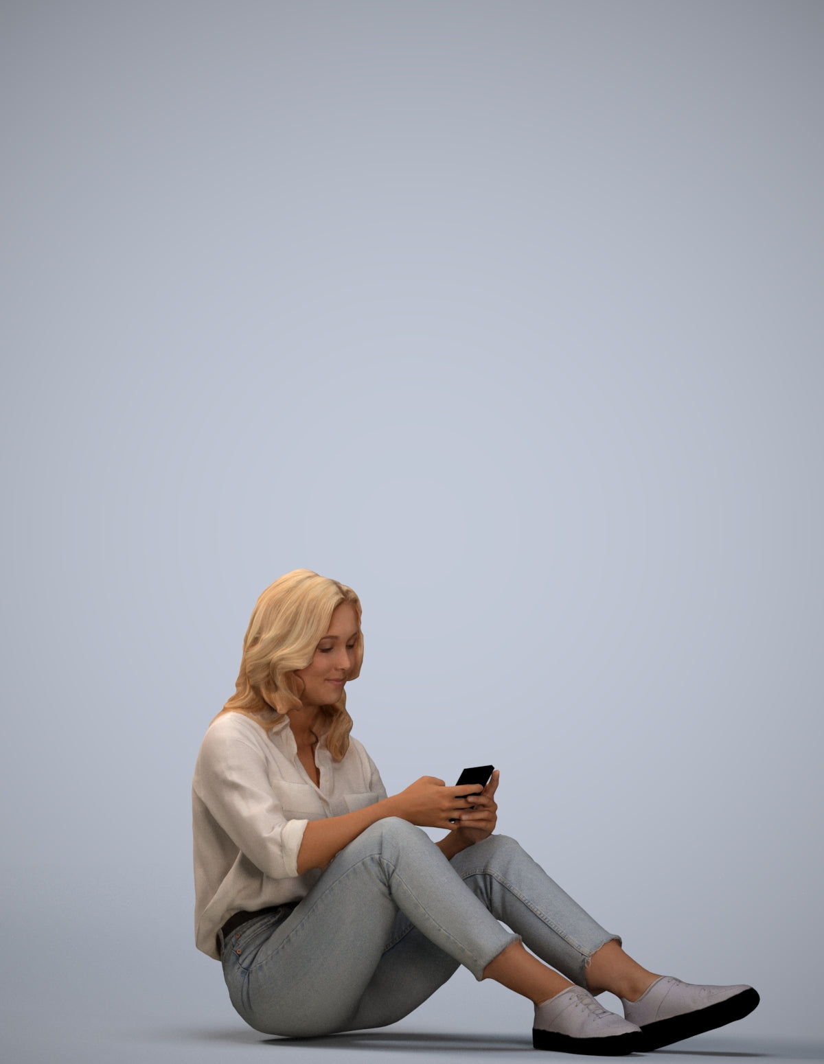 3D people model woman casual sitting, scanned human for 3ds Max rendering