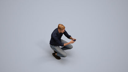 realistic 3D man casual sitting, scanned archviz people for Blender and 3ds Max, back view render