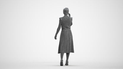 realistic 3D human woman casual walking, archviz people FBX OBJ for Blender, wireframe front view