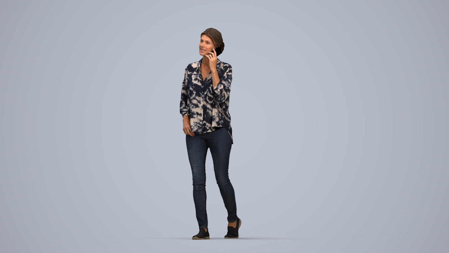 realistic 3D human woman casual walking, archviz people FBX OBJ for Blender, top-down view render