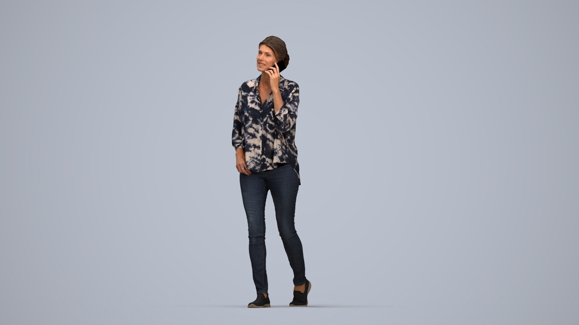 realistic 3D human woman casual walking, archviz people FBX OBJ for Blender, top-down view render
