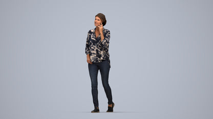 realistic 3D human woman casual walking, archviz people FBX OBJ for Blender, top-down view render