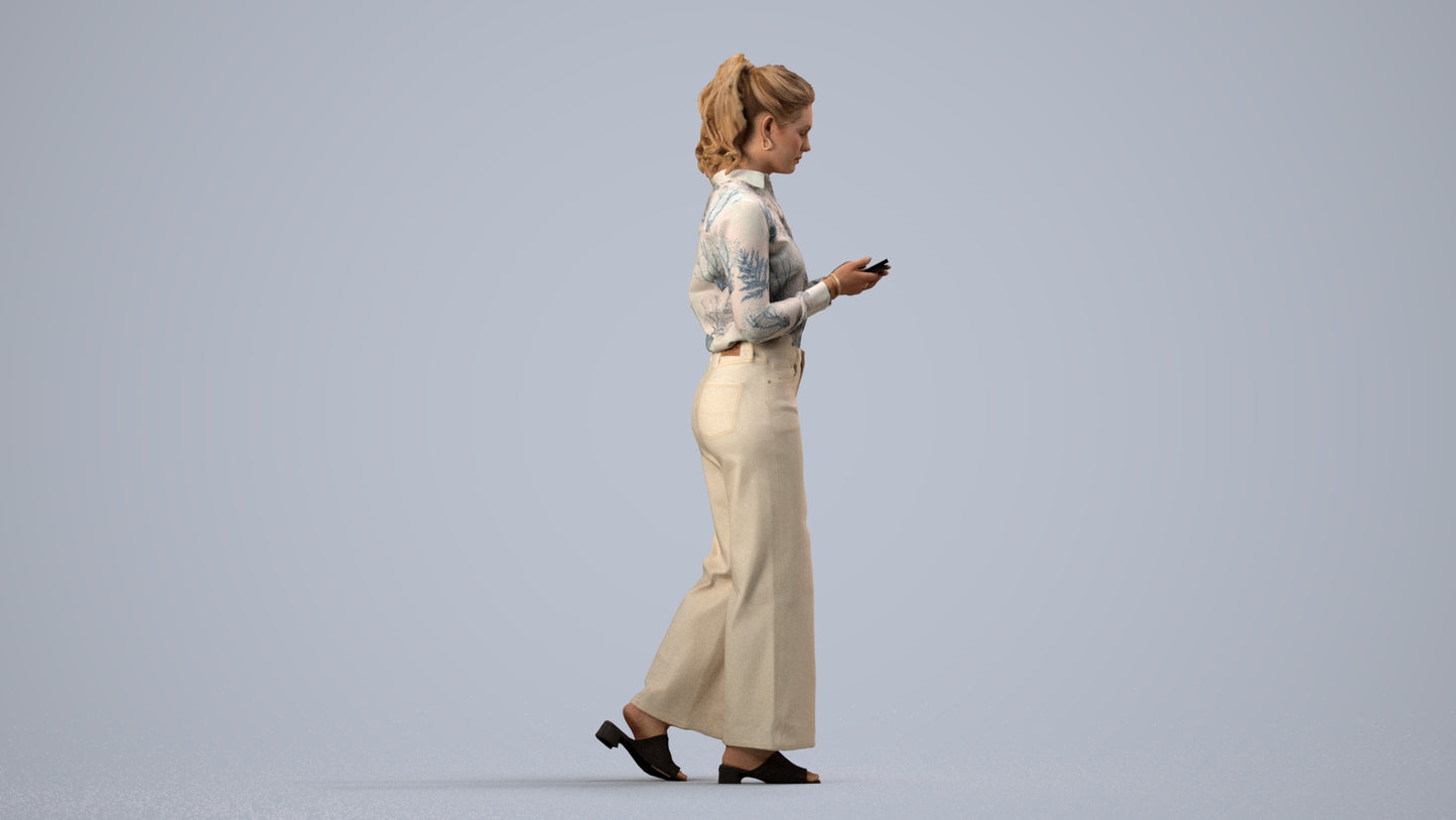 scanned 3D woman casual standing, photogrammetry people for Enscape and V-Ray, side view render