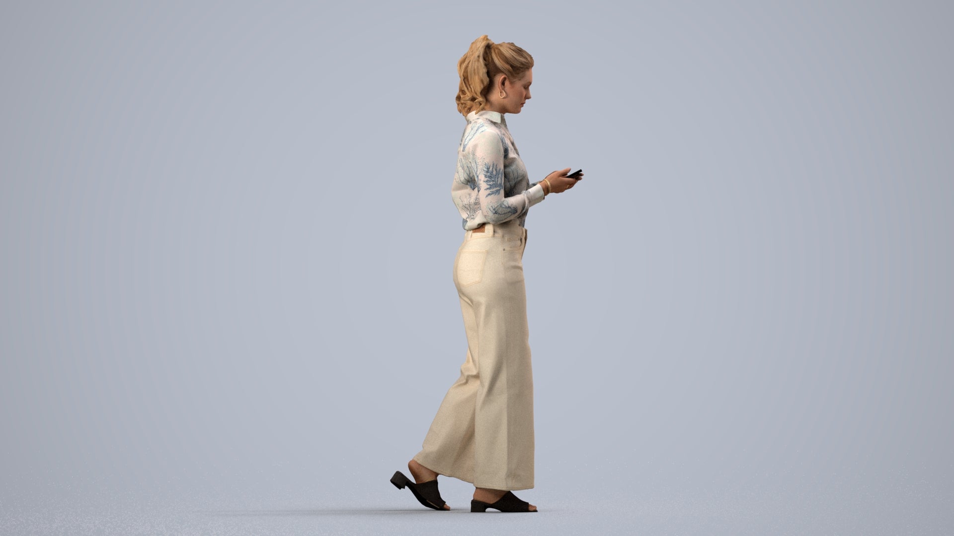 scanned 3D woman casual standing, photogrammetry people for Enscape and V-Ray, side view render