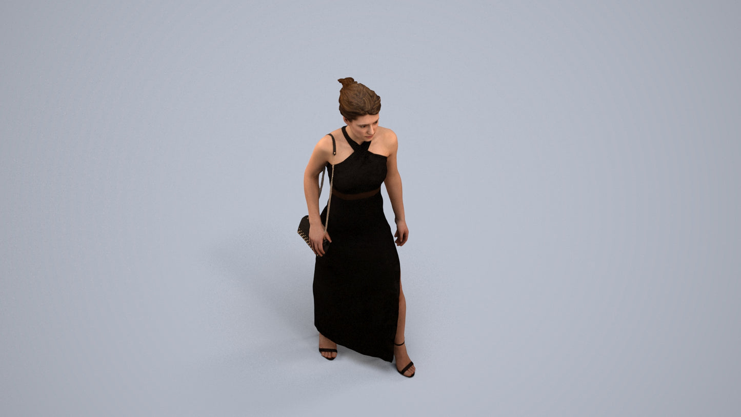 3D human model woman formal formalaffairs, photogrammetry scanned person for archviz, back view render